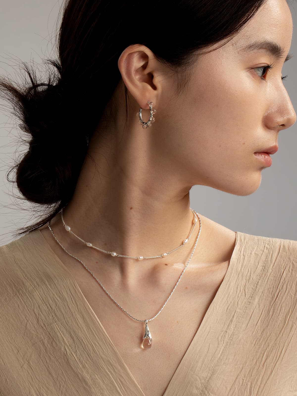 真珠のしずく 二連重ね付けネックレス　パワーストーン アクセサリー 