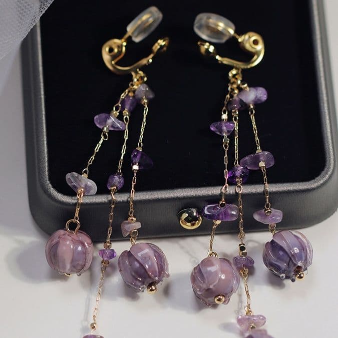 蓮華の雫 揺れるイヤリング　パワーストーン アクセサリー 