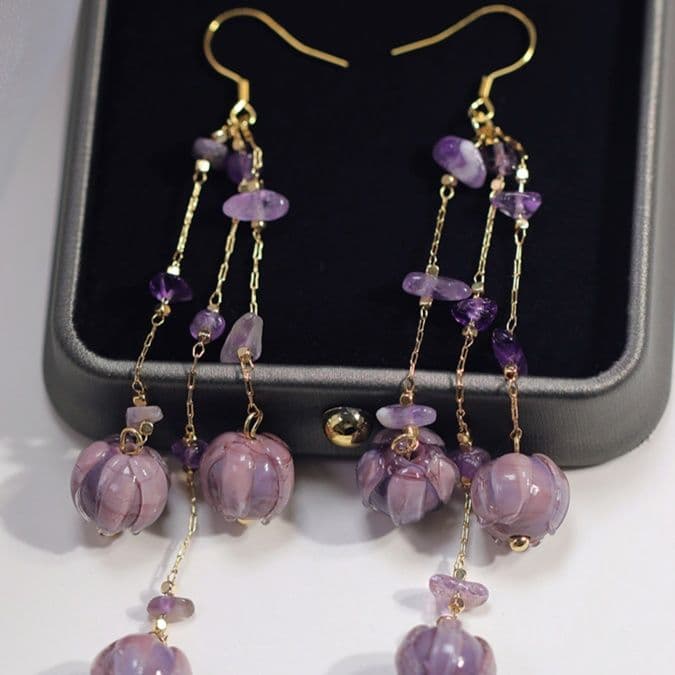 蓮華の雫 揺れるイヤリング　パワーストーン アクセサリー 