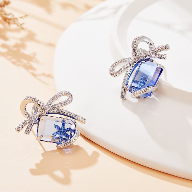 パワーストーン アクセサリー パワーストーン アクセサリー 雪結晶の宝石 リボンイヤリング
