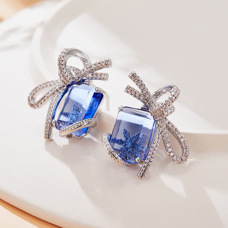 パワーストーン アクセサリー パワーストーン アクセサリー 雪結晶の宝石 リボンイヤリング
