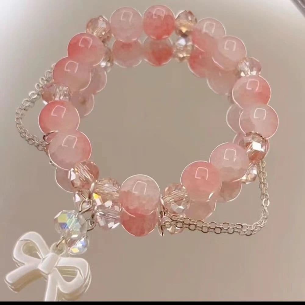 天然石ブレスレット リボンチャーム付きパワーストーン アクセサリー 