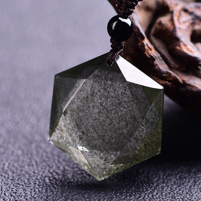 六角形 翡翠風 天然石ペンダント  パワーストーン アクセサリー 