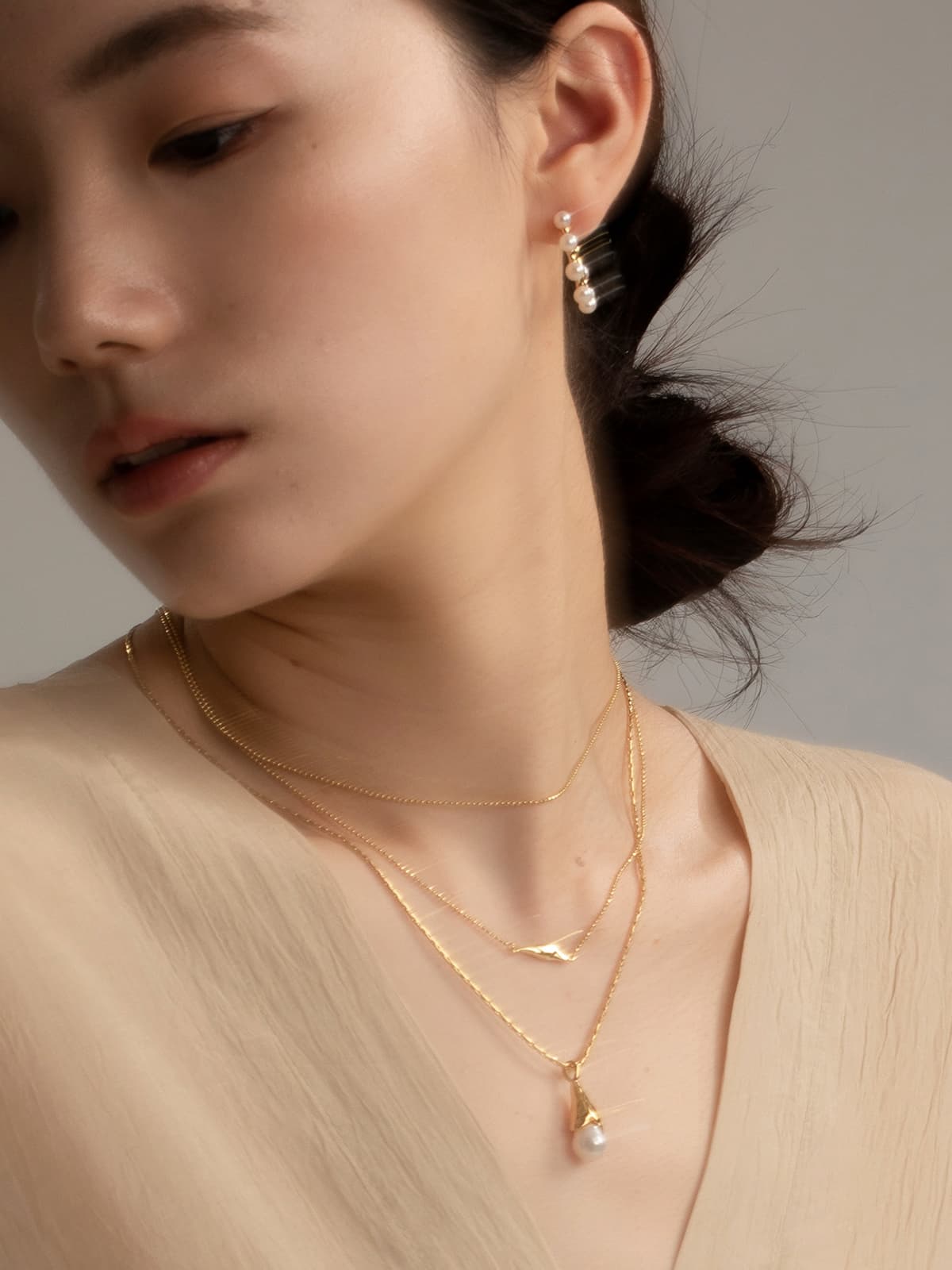 真珠のしずく 二連重ね付けネックレス　パワーストーン アクセサリー 