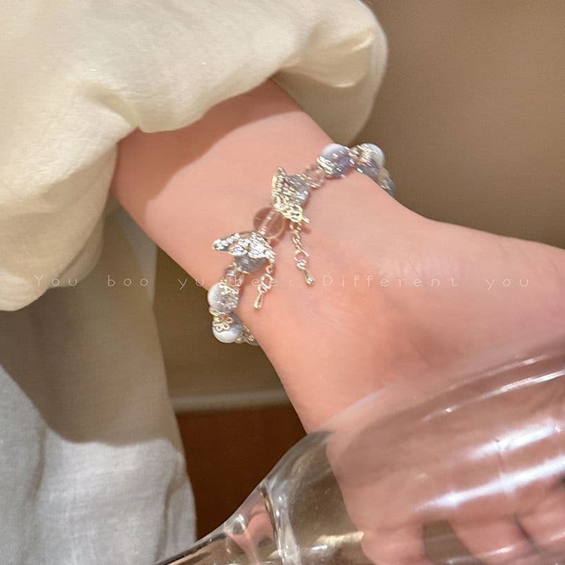天然石ブレスレット リボンチャーム付きパワーストーン アクセサリー 