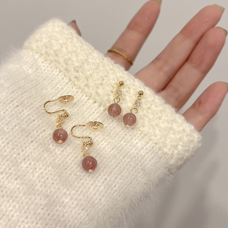 星の恵み 草莓晶ゆらめきイヤリング　パワーストーン アクセサリー 
