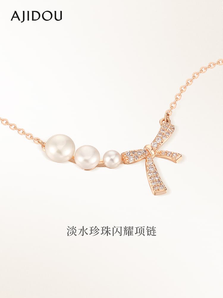 華やぐ真珠とリボンの首飾り パワーストーン アクセサリー