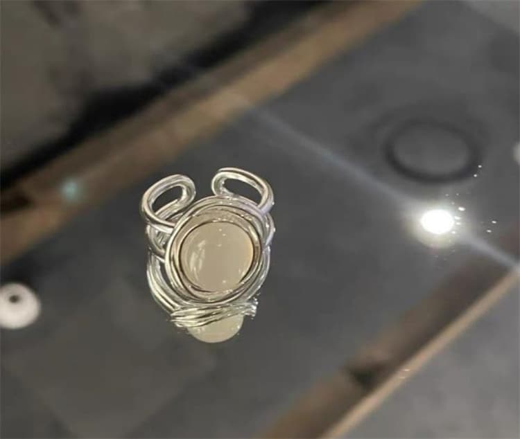 天然石指輪 韓国風 二重デザイン レトロ個性派 洗練された気質パワーストーン アクセサリー