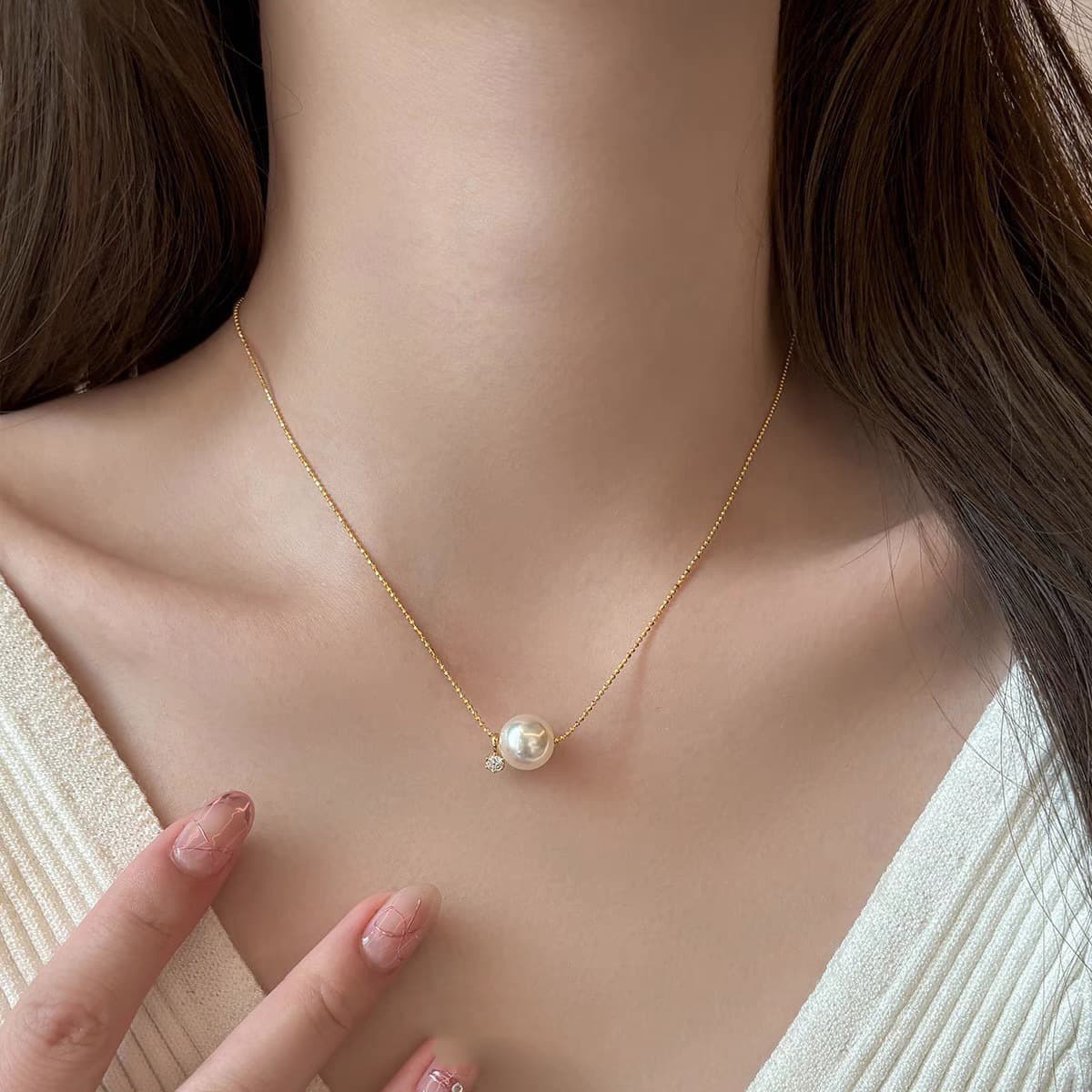 一粒真珠のシンプル煌めきネックレスパワーストーン アクセサリー