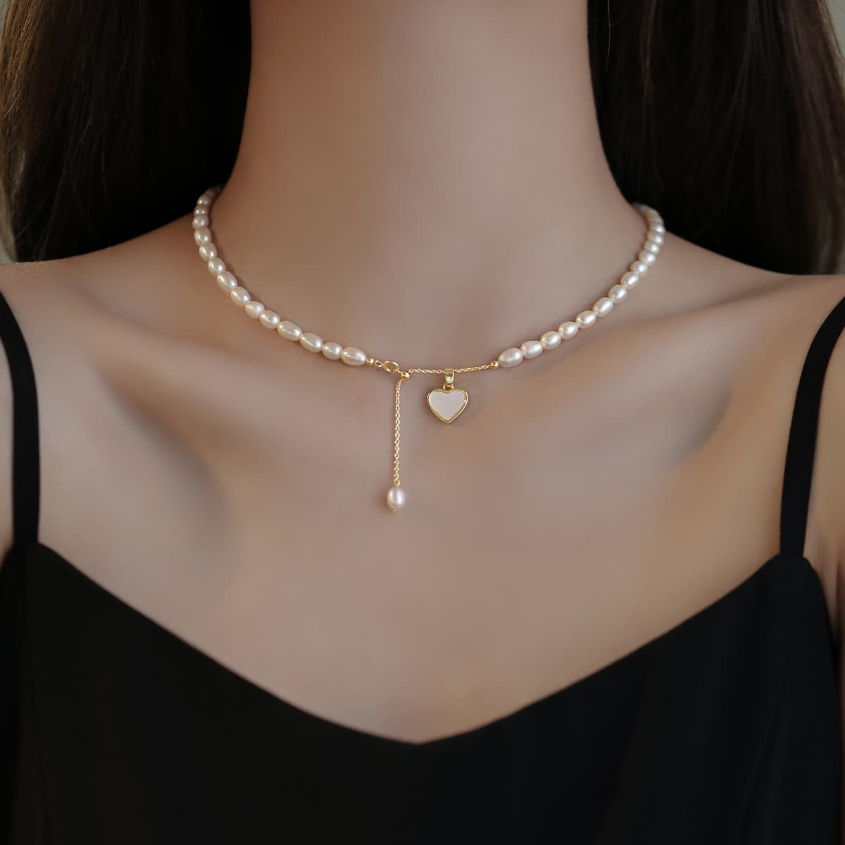 真珠の雫 ハートチャーム ネックレス パワーストーン アクセサリー