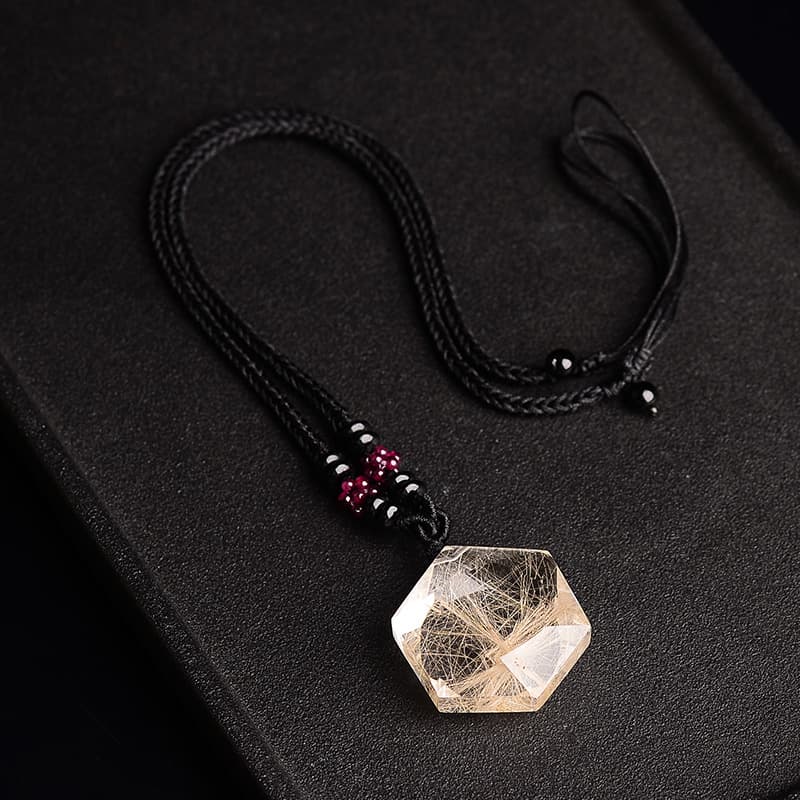 六角水晶 金糸入り天然石ペンダント パワーストーン アクセサリー