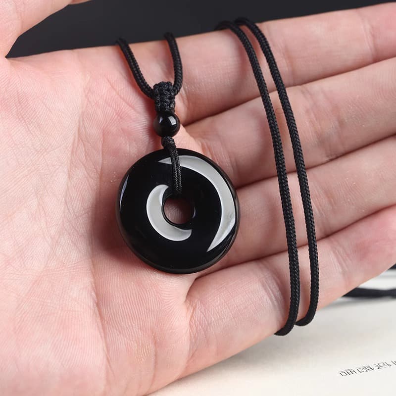 円環の守り 黒曜石ドーナツペンダント パワーストーン アクセサリー