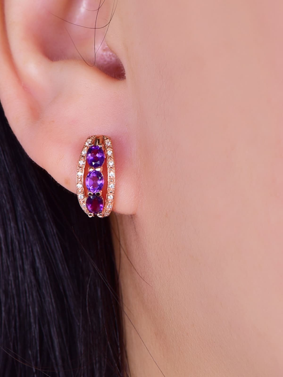 神秘の紫水晶 三粒輝きフープ パワーストーン アクセサリー