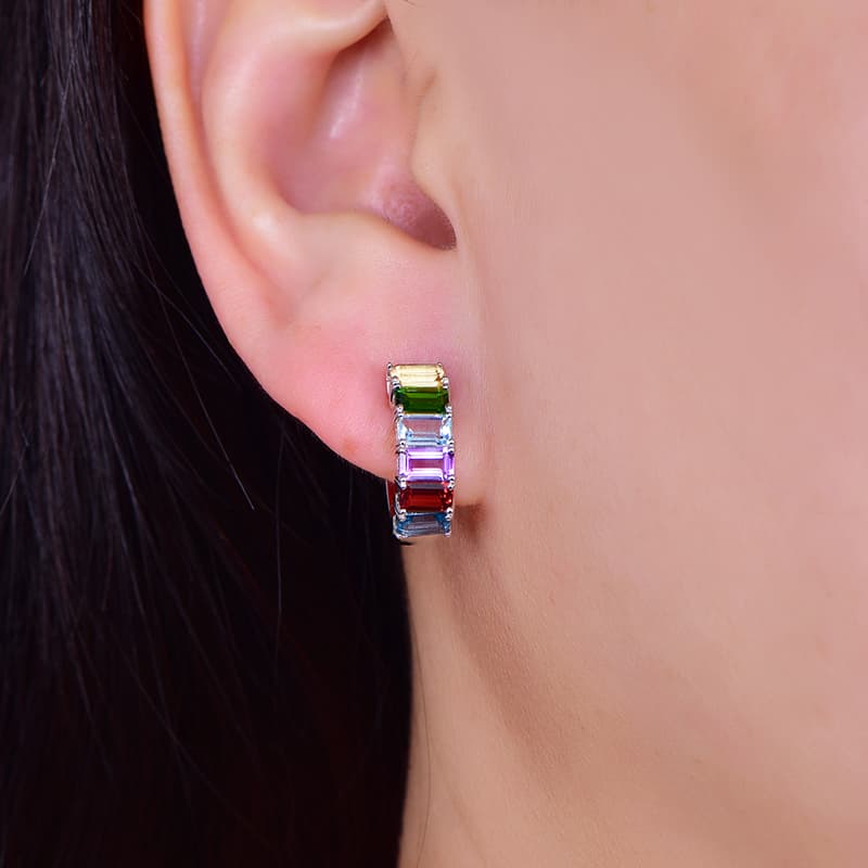 虹色宝石のフープピアス パワーストーン アクセサリー