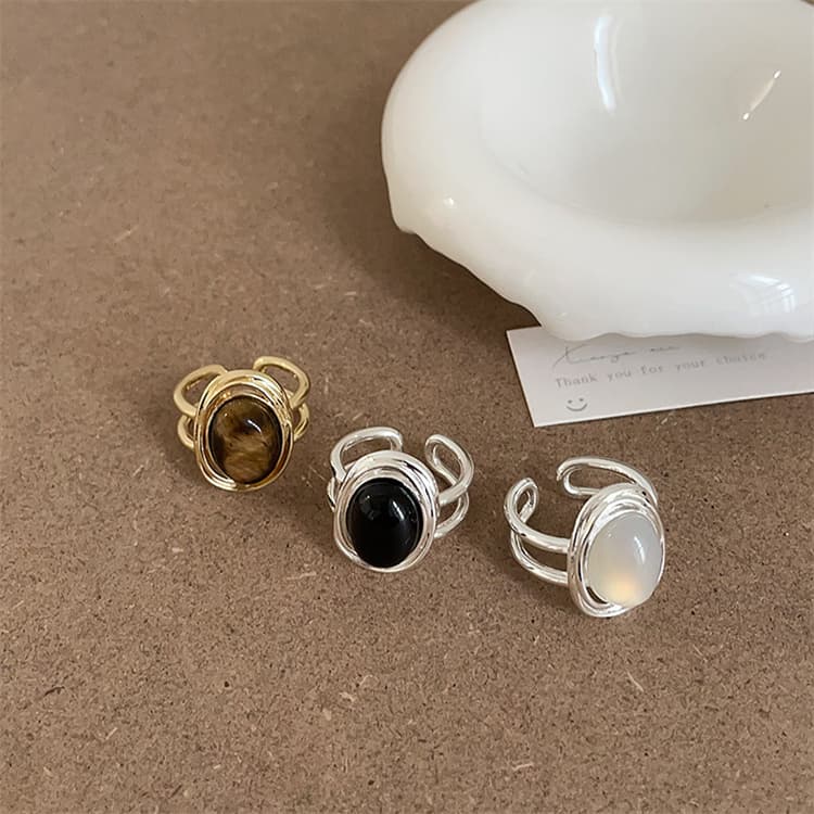 天然石指輪 韓国風 二重デザイン レトロ個性派 洗練された気質パワーストーン アクセサリー