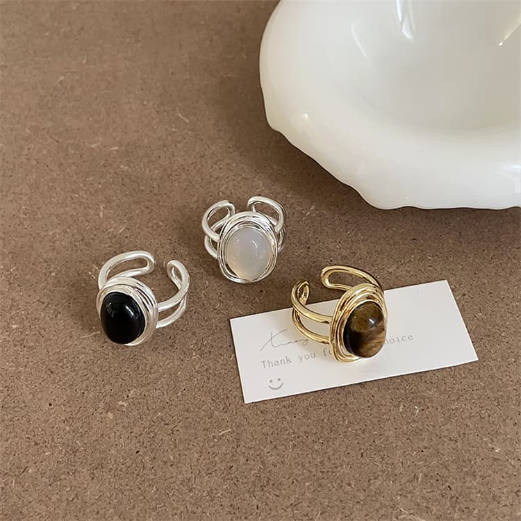 天然石指輪 韓国風 二重デザイン レトロ個性派 洗練された気質パワーストーン アクセサリー