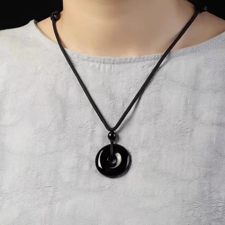 円環の守り 黒曜石ドーナツペンダント パワーストーン アクセサリー