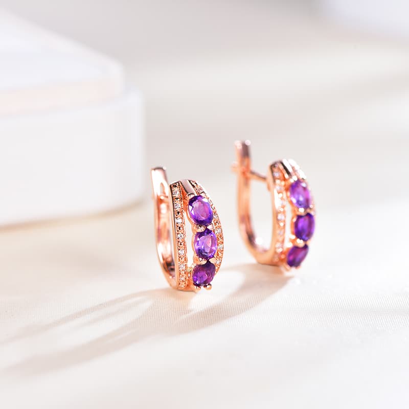 神秘の紫水晶 三粒輝きフープ パワーストーン アクセサリー