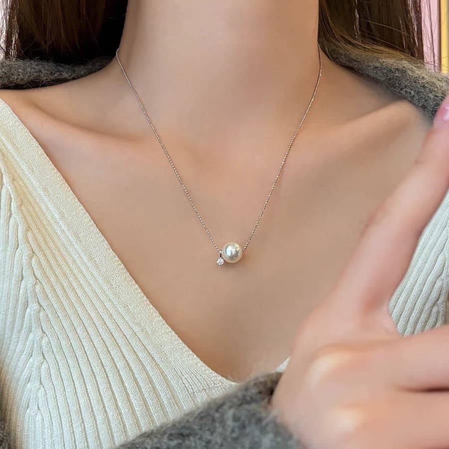 一粒真珠のシンプル煌めきネックレスパワーストーン アクセサリー