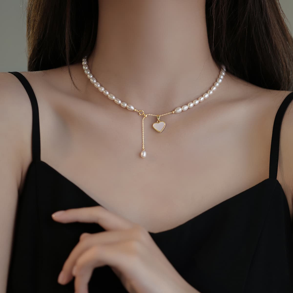 真珠の雫 ハートチャーム ネックレス パワーストーン アクセサリー