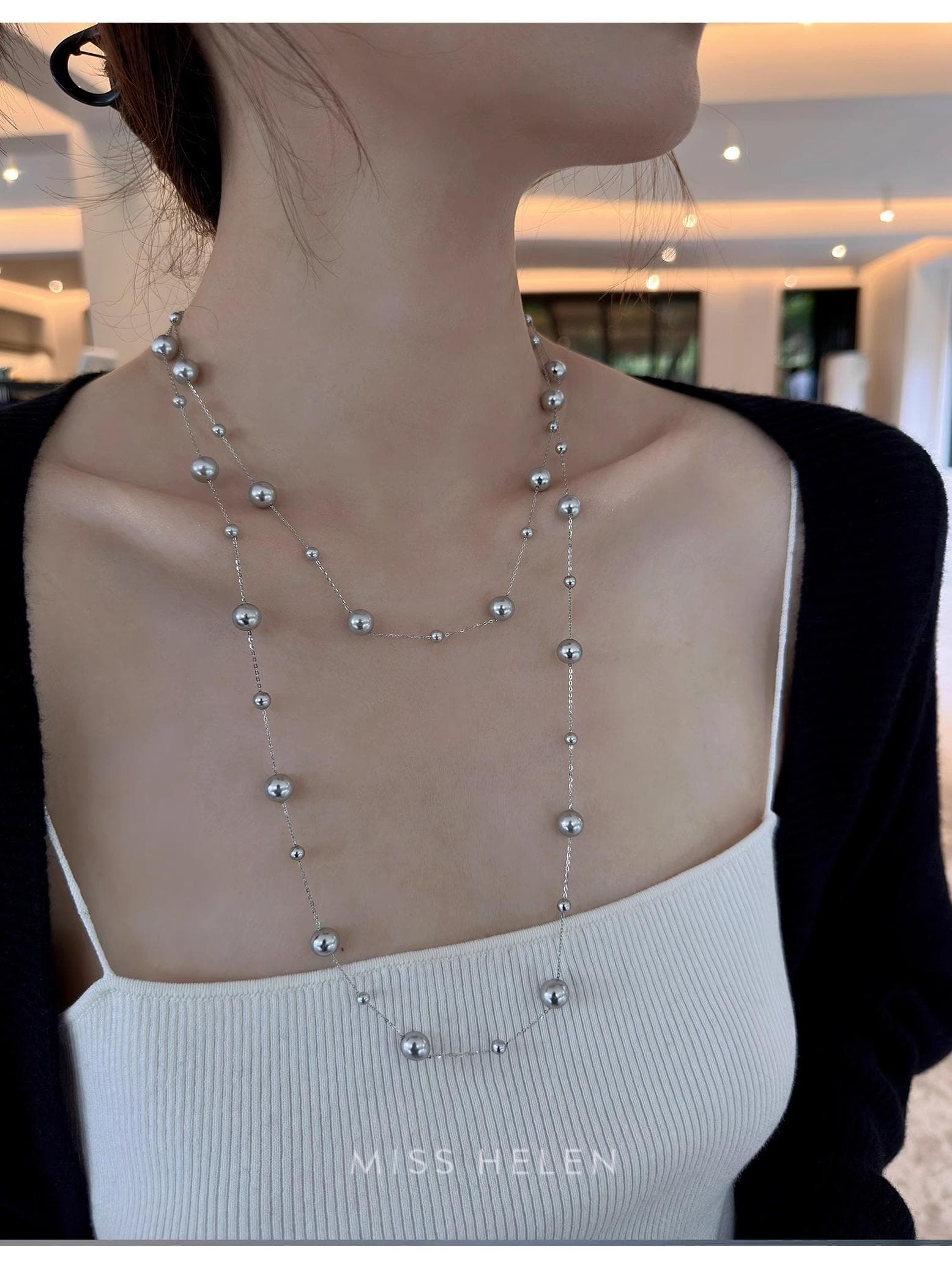 天然石の煌めき 月光ロングネックレス パワーストーン アクセサリー