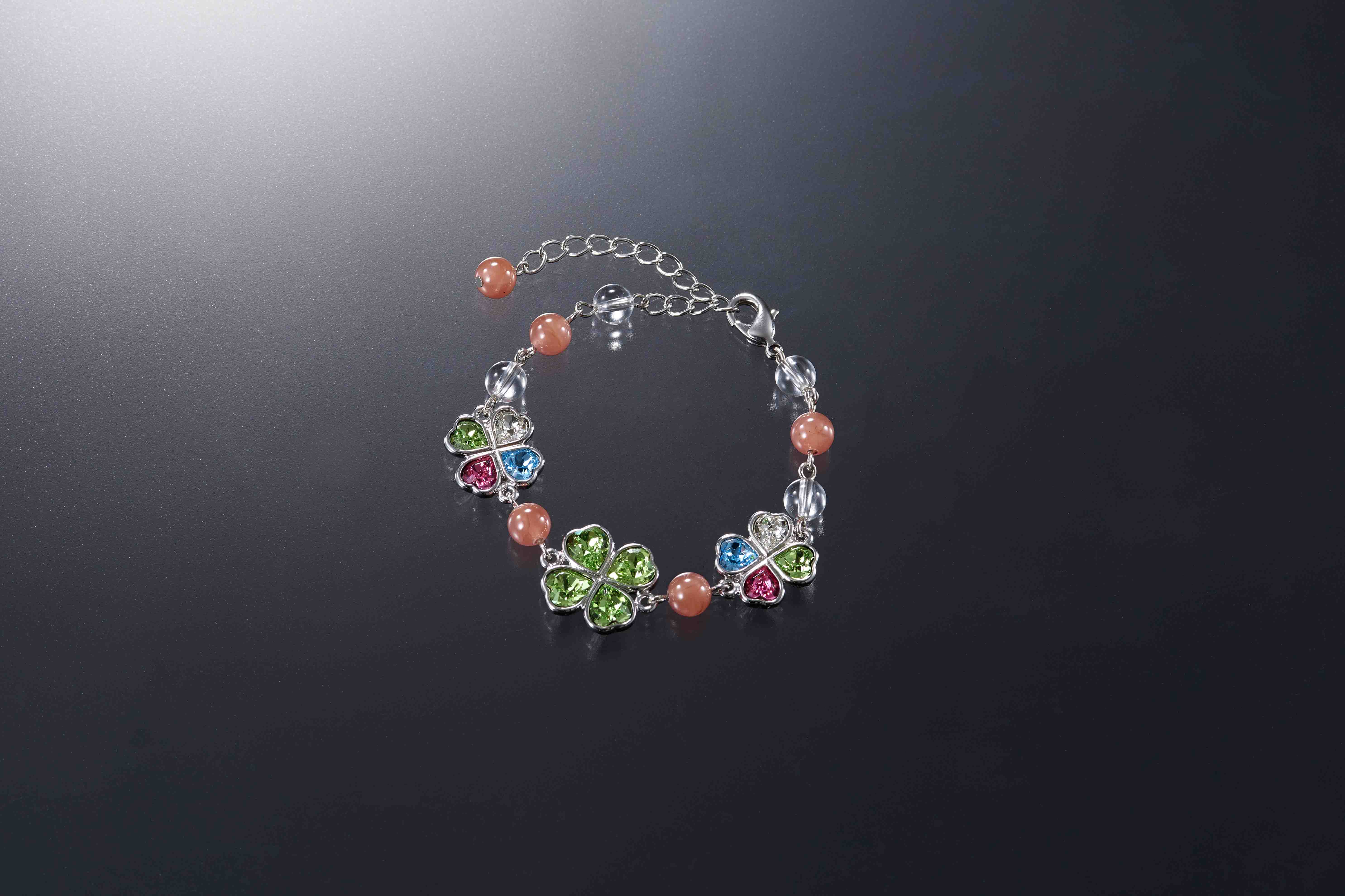 四つ葉の幸運パワーストーンブレスレット パワーストーン アクセサリー (水晶,インカローズ)
